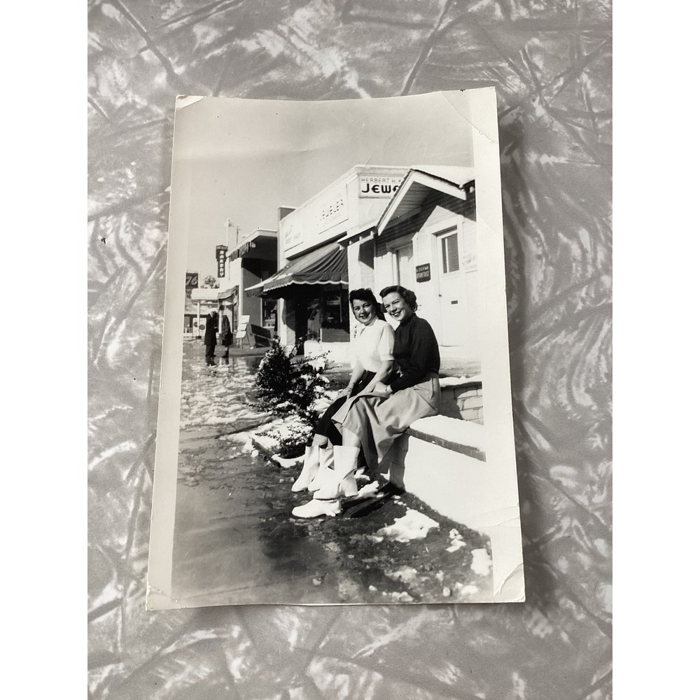Vintage 1949 Black and White Photo Two Women Winter Street Scene College Park